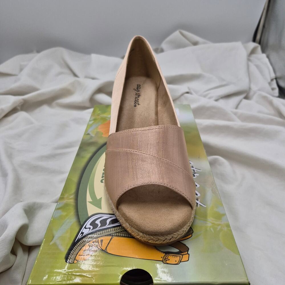 NEW Easy Street Jasper Tan Thai Silk Open Peep Toe Espadrille Wedge Sandal  8.5N